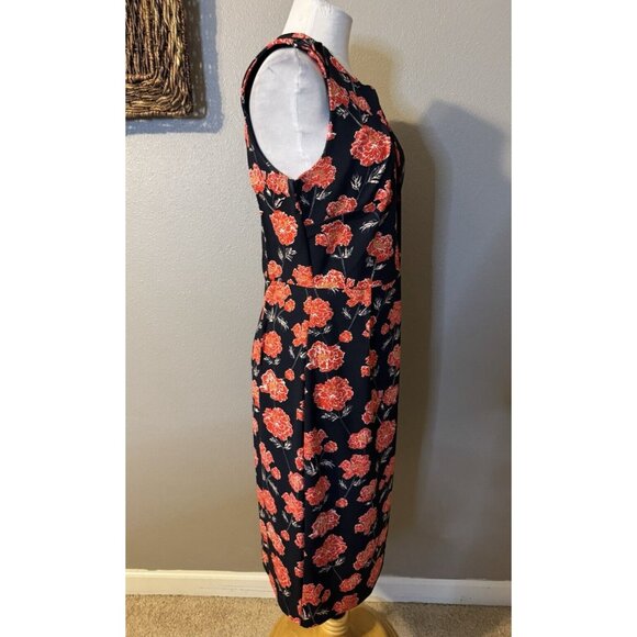 Banana Republic Pencil Dress 10 Red Black Ivory Floral Sleeveless Washable NEW - Picture 9 of 14